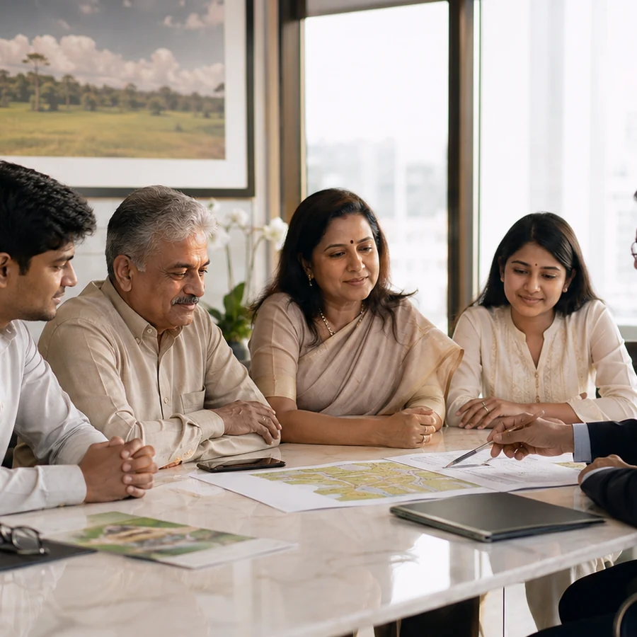 Indian family discussing property strategy